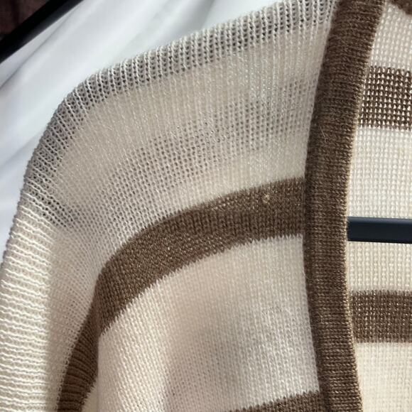 Brochu Walker Open Front Sweater Womens One Size Knit Brown Cream Luxury - Picture 5 of 15